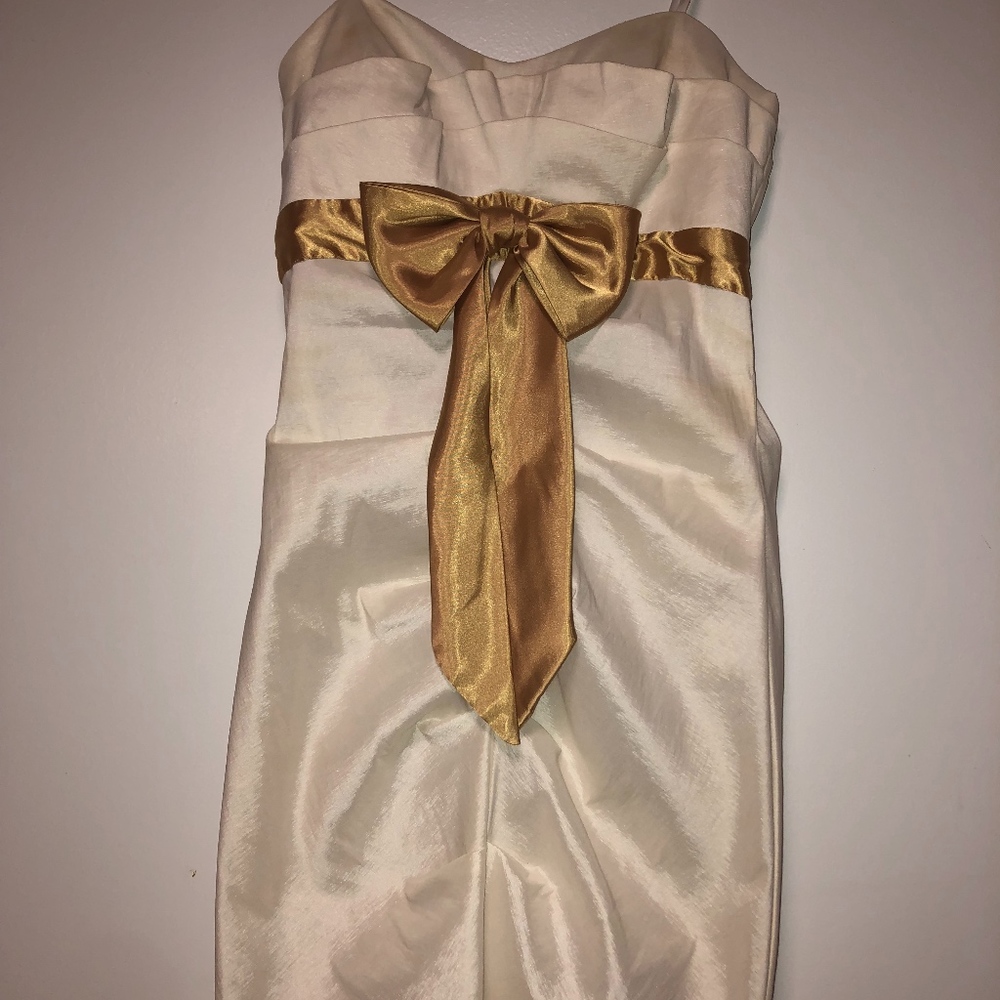 White Ruffly Homecoming dress with Golden ribbon